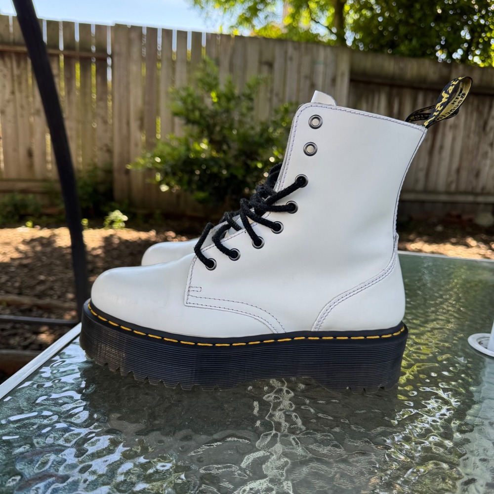 Dr. Martens Jadon White Leather Platform Boots Womens 8 Side Zip 8-Eye Lug Sole